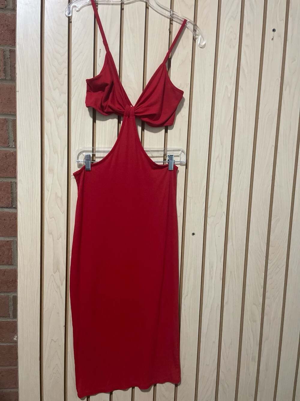 Heart & Hips Red Ribbed Cutout Midi Dress Size M